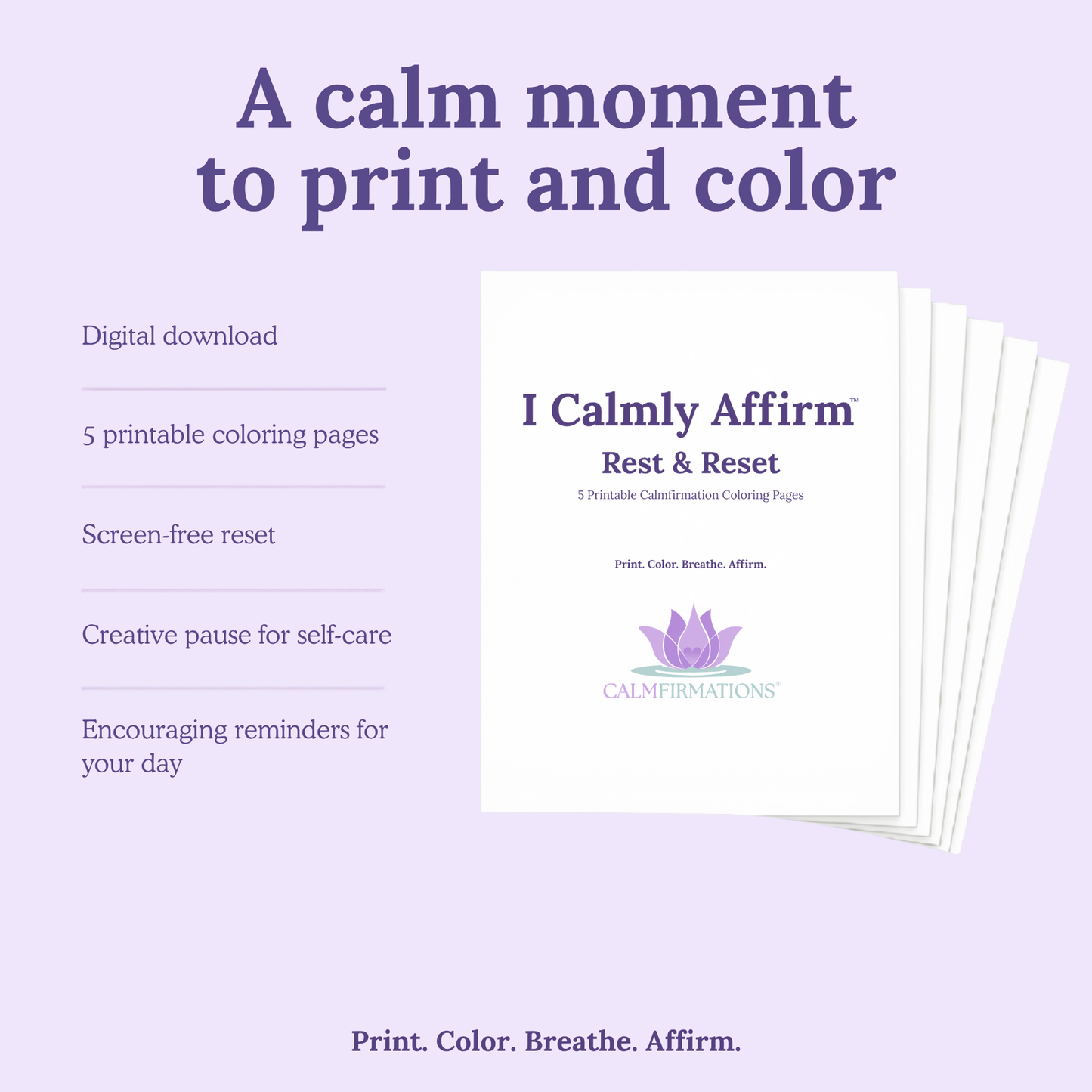 I Calmly Affirm: Rest & Reset Printable Coloring Pages